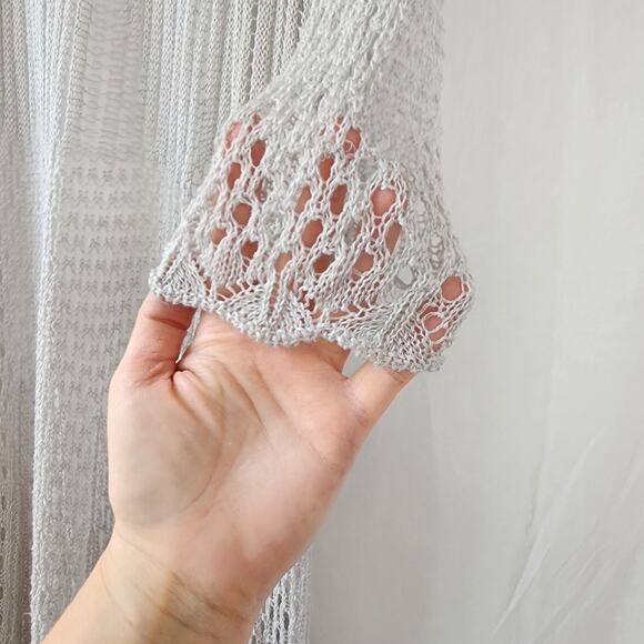 Sigrid Olsen Vintage Y2K Open Cardigan Duster Crochet Silver Gray Boho Size M - Picture 4 of 10